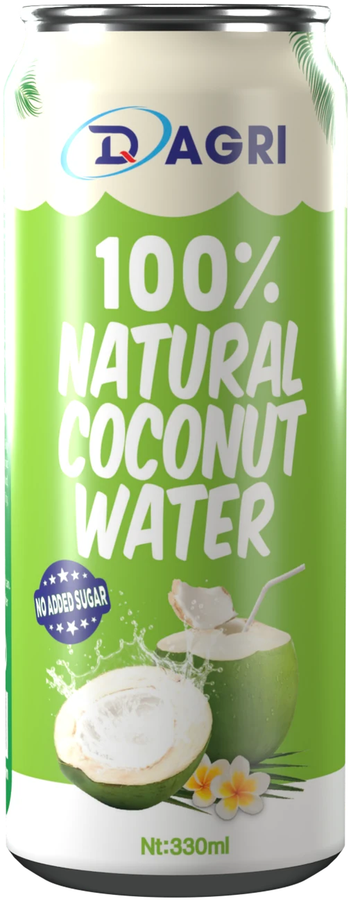 DQ Agri label: 330 ml can of 100% natural coconut water