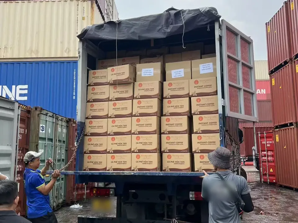 Instant coffee cartons loaded on a truck at the container yard
