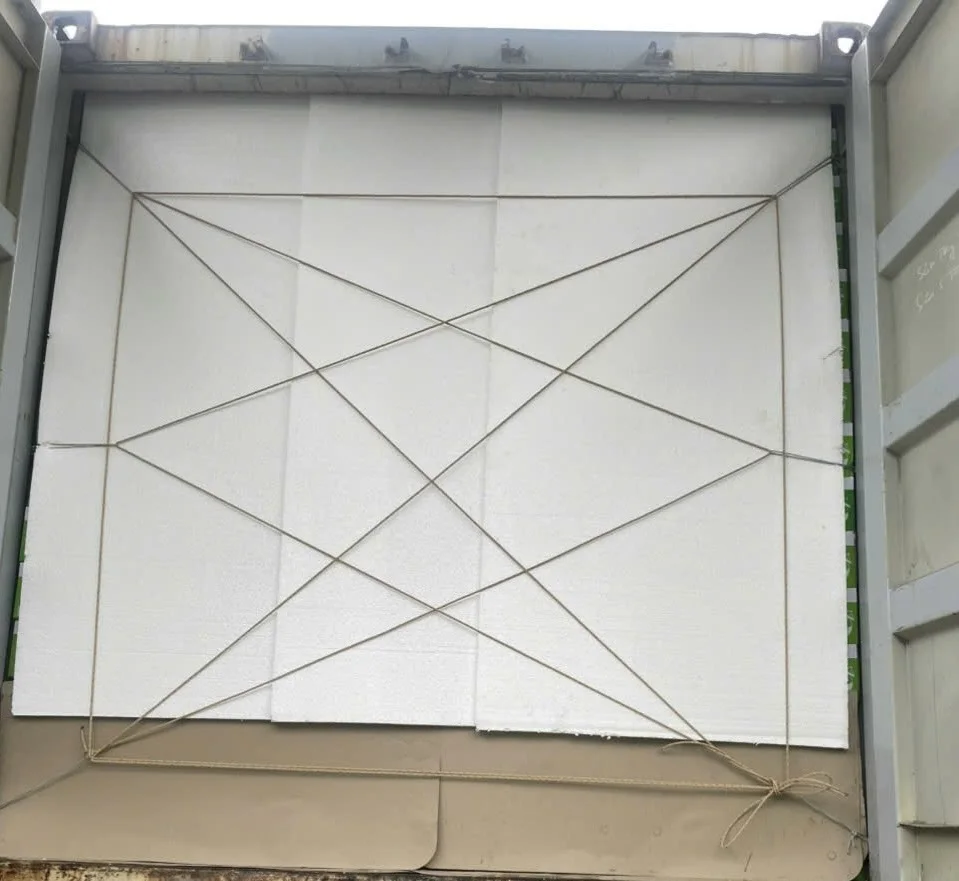 Cartons secured with lashing inside the container