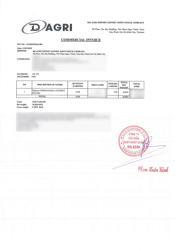 Commercial invoice