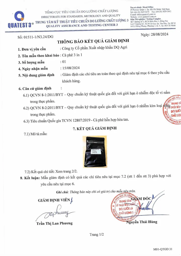 Inspection result, Quatest 3